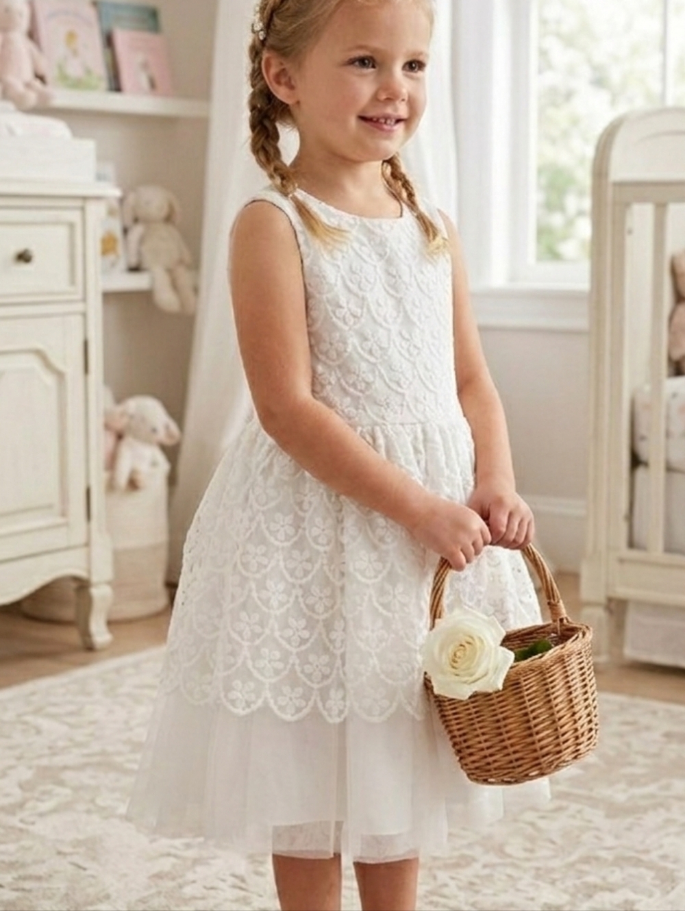 Janie and Jack Floral Lace White Dress